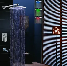 LED duş başlığı ve pirinç spout duvarı ile monte krom cilalı banyo yağış duş seti 006-8-2s