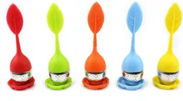 100st Tea Infuser Silicone Tea Strainer Rostfritt Stål Väska Spoon Strålfilter Fisk Tea Pot Infuser Mesh Ball 5cm med silikonbladslock