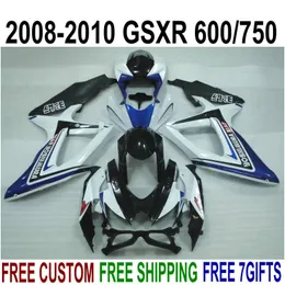 High quality ABS fairing kit for SUZUKI GSXR750 GSXR600 2008-2010 K8 K9 blue white black fairings set GSXR600/750 08 09 10 FA18