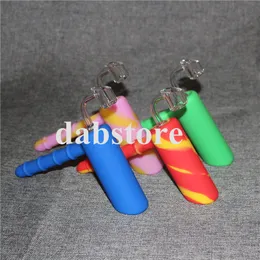 Partihandel Silikon Hammer Bubbler Silikon Handrör med Quartz Nail Wax Oil Container DAB Tool Multi-Function Tobacco Rökpipor