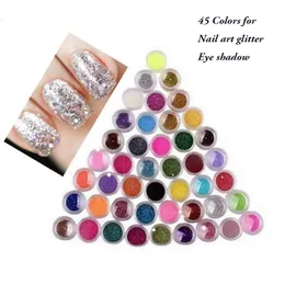 12 färger 45 färger Set Fine Dust Glitter Pot Nail Art Face Body Eye Shadow Iridescent Shiny Nail Art Glitters Nail Art Decorations Decoraciones de Unas Con Purpurina