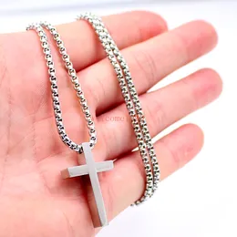 Kostenloser Versand Schmuck silberfarben Edelstahl poliert riesige Kreuz Anhänger Halskette 24 Zoll 3mm Rolo Box Kette für Damen Herren Weihnachtsgeschenke