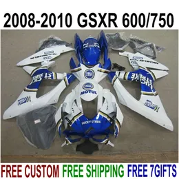 ABS Full Fairing Kit för Suzuki GSXR750 GSXR600 2008-2010 K8 K9 Vit Blå Lucky Strike Fairings Set GSXR600 / 750 08 09 10 KS78