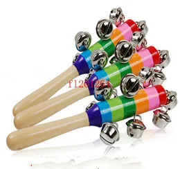 Gratis frakt Hot Baby Rattle Rainbow Toy Kid Pram Crib Handle Wood Activity Bell Stick Shaker Rattle Baby Gift