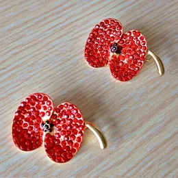 Luxury UK Fashion Bright Red Crystal Poppy Pin Brooch Pretty Poppy Flower Brooch Badge Free Shipping Hot Sale Brooch B856