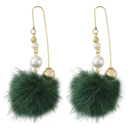 idealway 5 Colors Bohemian Gold Plated Hook Venetian Pearl Woolen ball Drop Dangle Earrings for Women Fashion Wedding Party Accessories