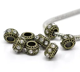 Wholesale-10 Bronze Tone Clear Rhinestone European Spacer Beads 11x5.8mm Over $120 Free Express