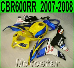 ホンダ射出成形のためのオートバイフェアリングキットのカスタマイズCBR600RR 2007 2007 2008フェアリングCBR 600RR F5 07 08イエローブラックブルーセットKQ55