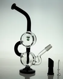 Новый стеклянный бонг черный бренд Glass Bong Double Recycler Bong 14,4 мм