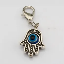 Heta! 100st Antik Silve Hamsa Hand Evil Eye Kabbalah Lycka Charms med Hummer Clasp Fit Charm Armband DIY Smycken 13x32.5mm