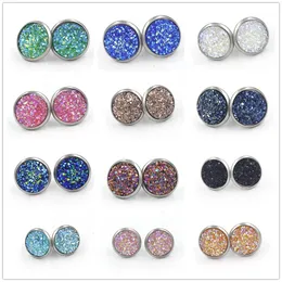 Fashion 12colors Round 12mm Resin Druzy Drusy Earrings Stainless Steel Earrings Handmade Stud for Women Jewelry