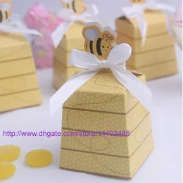 500 sztuk Baby Shower Gift Favor Pudełka Sweet As Can Yellow Candy Box na Wedding Party Beehive Favor