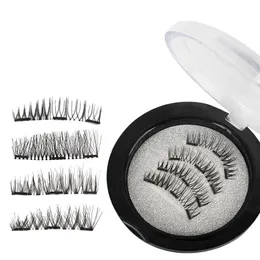 Cílios postiços magnéticos 3D Mink Lashes Reutilizáveis três / ímãs duplos Extensão de cílios 3D Extensões de tira completa cílios magnéticos