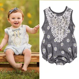 Baby Girls Clothes Small Chrysanthemum Print Romper Newborn Toddler Lace Flower Sleeveless Jumpsuit Sunsuit Outfits Kids Clothing For Girls