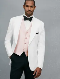 Custom Made One Button White Groom Tuxedos Szal Lapel Groomsmen Męskie Garnitury Wedding Prom Garnitury (Kurtka + Spodnie + Kamizelka + Kierunek) H288