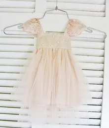 Rue del Sol Blush Flower Girl Dress French Lace와 Silk Tulle Dress를위한 딸 홍당무 공주 드레스 Blush Tutu283v