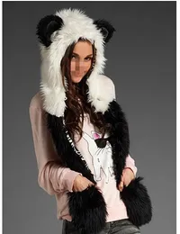 Winter Faux Fur Full Animal Wolf Hood Hat 3-in-1 Mittens Cartoon Scarf Gloves Spirit Paws Ears