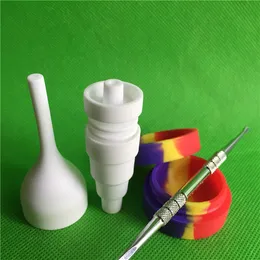 6 W 1 Mężczyzna i Kobieta 10mm / 14mm / 19mm Bezpoziomowy Paznokci ceramiczny z Carb Cap Slicone Jar Dabber Glass Bong Akcesoria ceramiczne 4 szt