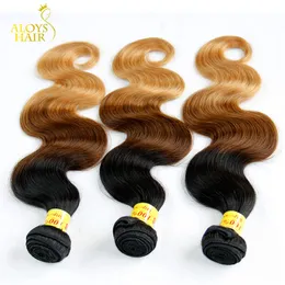 Ombre Malaysian Body Wave Human Hair Extensions Tre Tone 1b / 4/27 # Brun Blond Grade 8a Ombre Malaysiska Virgin Hair Weave Bundlar 3st