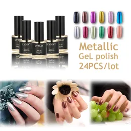 Wholesale-24PCS/lot New European and American fashion metallic nail polish 12 colors UV gel lacquer High quality vernis nail glue