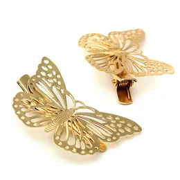 Wholesale-2pcs Gold Hollow Butterfly Bridal Hair Pins Clip Headpiece Barrettes For Women Girls