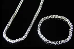 22''+8.5'' 316L Stainless Steel Jewlery Set 6mm wide Wheat Braid Link chain necklace & bracelet for Fashion Men Women Gifts Silver Tone