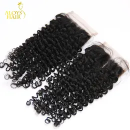 Top Quality Virgin Malaysian Curly Closure Weave Natural Color 4 * 4 Storlek Billiga Malaysiska Kinky Curly Lace Closure Grade 6A Lace Top Closes