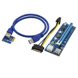 Freeshipping 10st 0.6m PCI Express PCI-E 1X till 16X Riser Card Extender + USB 3.0 Kabel / SATA 15pin till 6pin Strömkabel för BTC LTC Miner