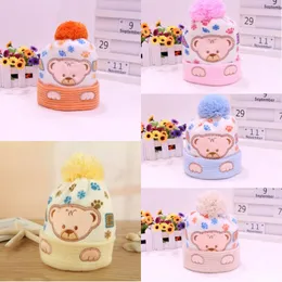 Cute Character Baby Hat Cotton Wool Bear Beanies Winter Newborn Boys Girls Hats With Pom Pom Infant Soft Cashmere Cap
