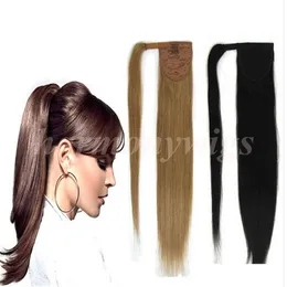 Toppkvalitet 100% Human Hair Ponytail 20 22in 100g # 2 / Darkest Brown Double Drawn Brazilian Malaysian Indian Hair Extensions Fler färger