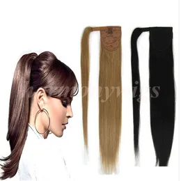 Top quality 100% Human Hair ponytail 20 22inch 100g #2/Darkest Brown Double Drawn Brazilian Malaysian Indian hair extensions More colors