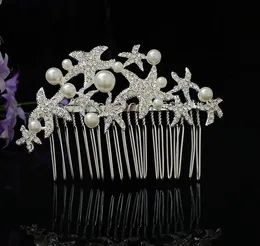 Wholesale-wedding romantic crystal rhinestone pearl metal star hair comb bride party hair jewelry bridal vintage hair accessories