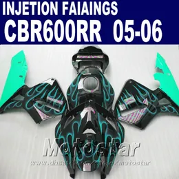 Cyan- blue flame fairing parts! Injection Molding for HONDA CBR 600 RR fairing 2005 2006 cbr600rr 05 06 cbr 600rr custom fairing X7FE