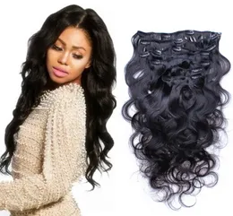 Unprocessed Brazilian body wave clip in human hair extensions,1B clip on hair 7 pieces full head,Brazilian wavy hair clip ins