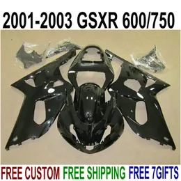 Perfekt passform för SUZUKI GSXR600 GSXR750 2001-2003 Plastfeedningar Set K1 01 02 03 GSX-R 600 750 All Glossy Black Fairing Kit XA80