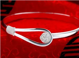 Silver smycken romantisk körsbärsblomma blomma koppar 925 silverpläterad koreansk stil manschett Bangle armband med låda packning