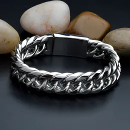 Överdrivna män Twisted Pulseras Titanium Steel Armband Armband Bangle Male Smycken Punk Brace Lace High Polished Silver