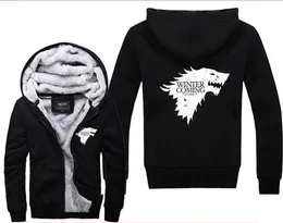 House of Stark Graphic Super Warm Tjocken Fleece Zip Up Hoodie Mäns Coat Black Free Shipping