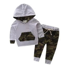 Höst 2st nyfödda uppsättning spädbarn baby kläder uppsättning kamouflage hooded toppar + byxor pojkar outfits barn pojkar kläder sätter baby pojke tracksuit