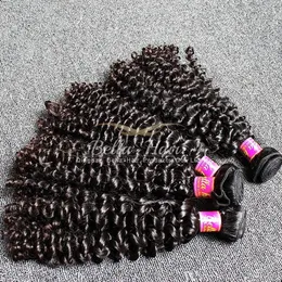 Натуральный цвет Индийские волосы Weves 3PCS / Лот 9А уток 10-24 дюйма Высококачественные вьющиеся вьющиеся