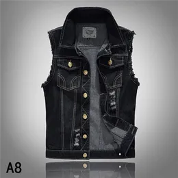 S- 6XL Mens Denim Jackor Ärmlös Casual Vest Waistcoats Biker Motorcyle Coats Plus Storlekskläder 2018 Svart