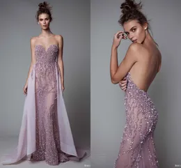 Luxury Sequins Beaded Sweetheart Prom Klänningar med avtagbart tåg 2017 Öppna Backless See Through Afton Dresses Formell Party Pageant Gown
