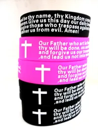 20pcs Inspirational English Lords Prayer Christian Mens WOMEN Fashion Cross Silicone bracelets wholesale wristband cuffJewelry Lots