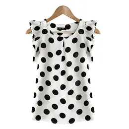 Wholesale- Women Polka Dot Feifei Sleeve Casual Blouse Short Sleeve Chiffon Summer Tops