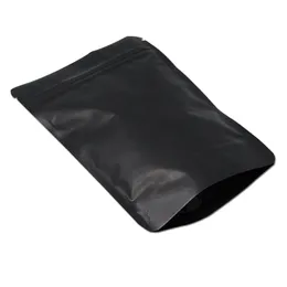 50 sztuk / partia 13 * 21cm Matowy Czysta Aluminiowa zawór Folia Wouch Przechowywanie Żywności Pieczęć Ogrzewanie Stand Up Black Mylar Zip Lock Pakiet Torby