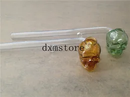 new colorful Skull Smoking Pipe oil burner Glass Pipes 15cm Length Handle Pipes Curved Mini Beautiful Smoking Pipe Cheap Smoking Accessories