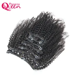 Mongolian Afro Kinky Curly Clip In Human Hair Extensions 7 st / set clips i 4b 4c Mönster Mongolian Virgin Human Hair Weave Buntar