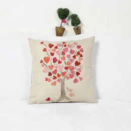 1x vintage kompozytowy lniany poduszka poduszka do malowania drzewa serca poduszka 42x42 cm