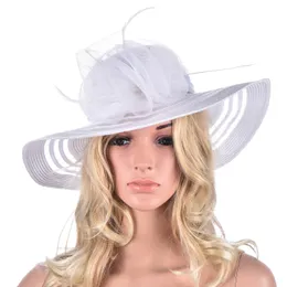 Women Tea Party Wide Brim Floral Feather Poliester Kentucky Derby Church Dress Sun Beach Hat A340