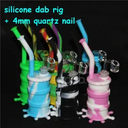 venda por atacado bongos de silicone com vidro downstem de vidro Silicon Tubulação de água Dab Rig 14 mm conjunta toda clara 4 mm espessura 14mm masculino quartzo unhas